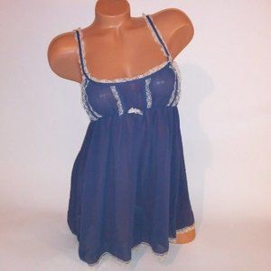 Victoria Secret Lingerie Babydoll Medium Blue Lace Trim Sheer Ruffle 2010 Collec
